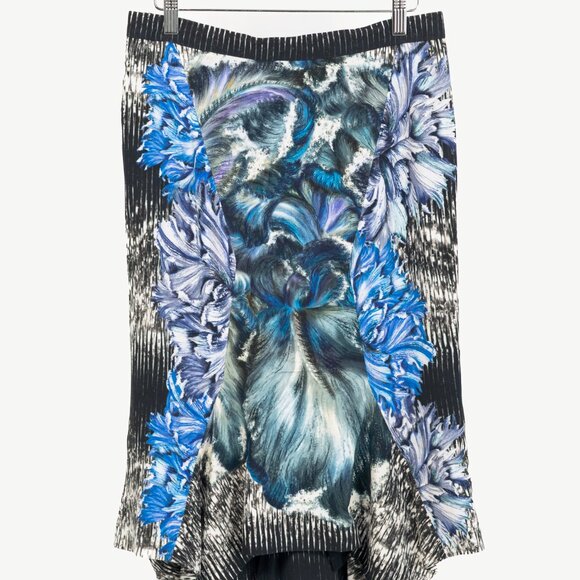 Peter Pilotto K Blue & Black Abstract Printed Crepe Handkerchief-Hem Skirt - Picture 2 of 12